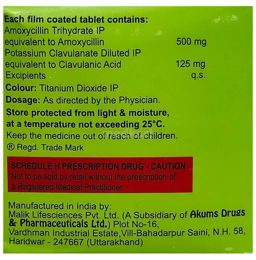 amclaid 625mg tablet 10's